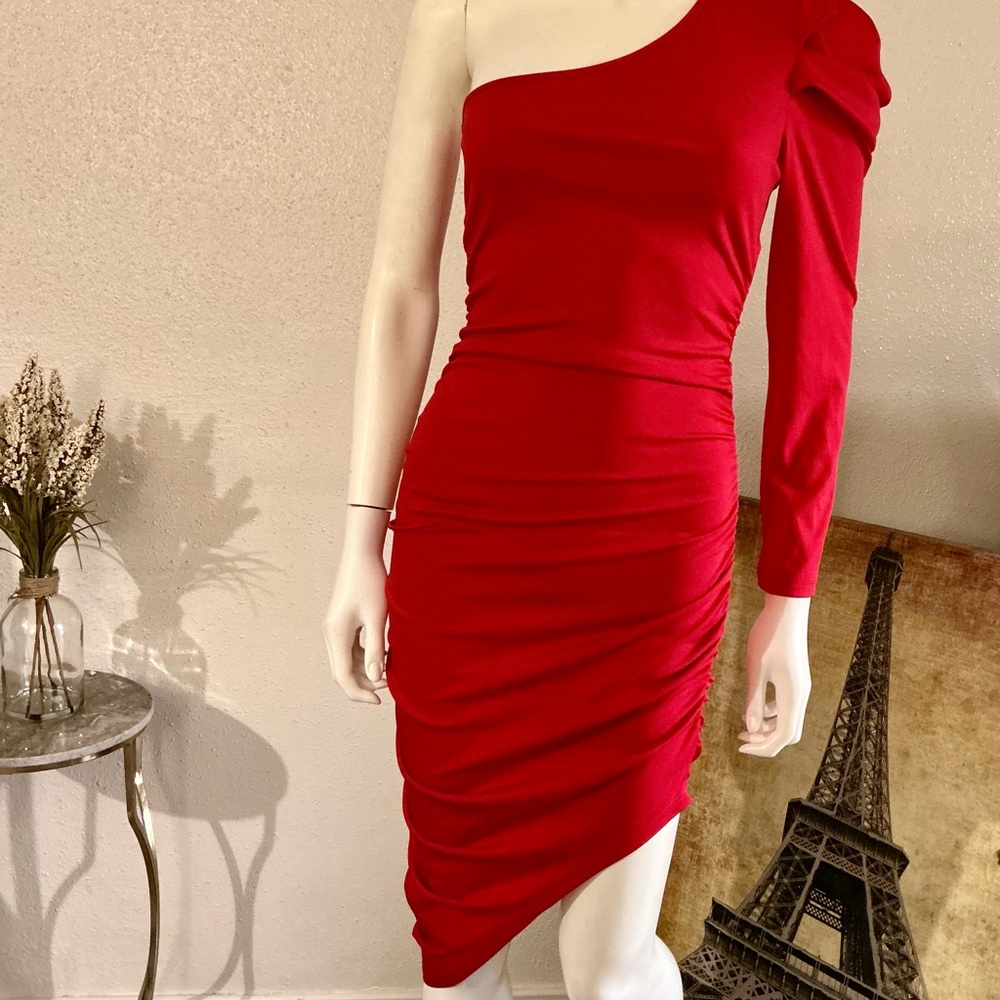 SHEIN Vibrant Red One-Shoulder Dress